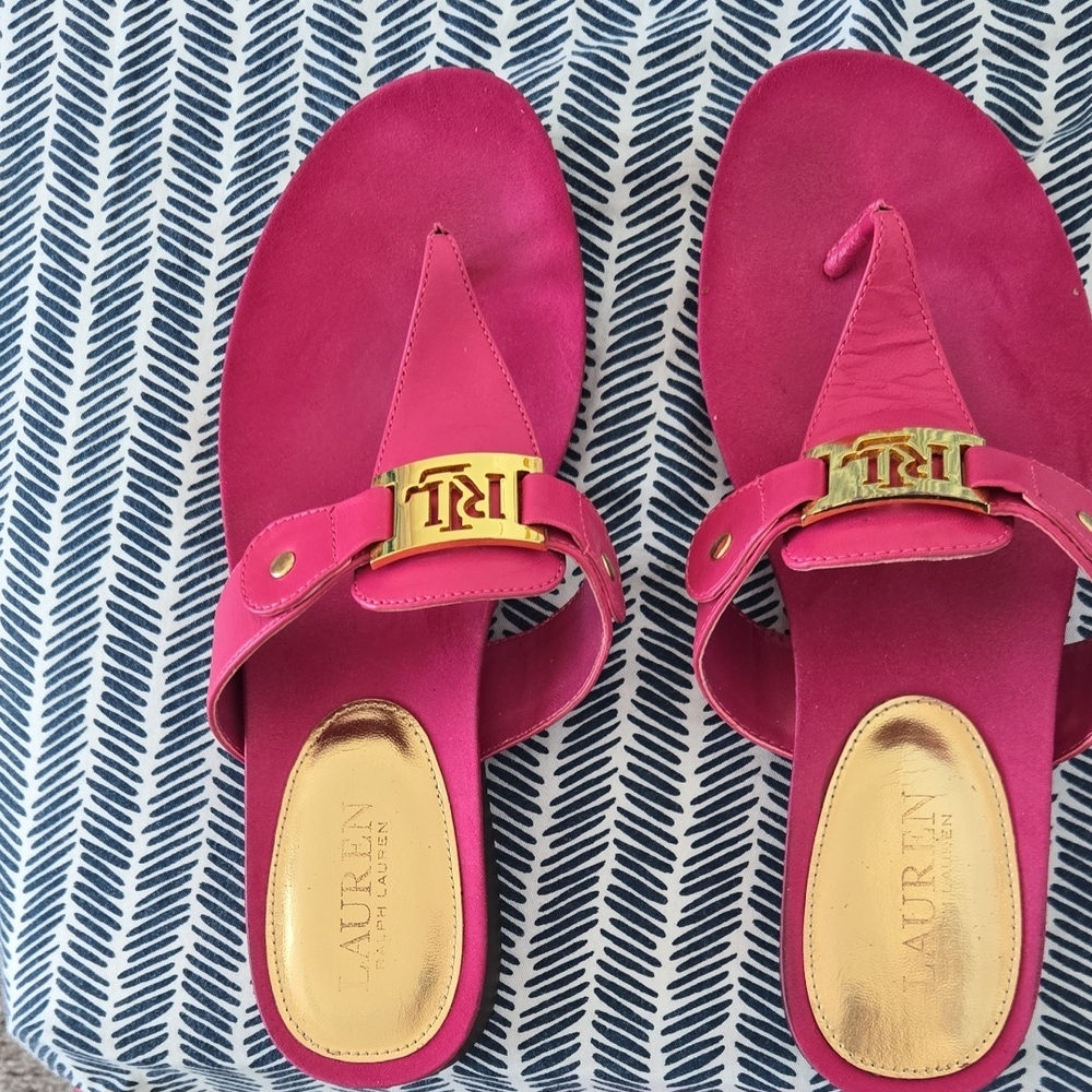 Ralph Lauren Fuchsia Sandals with Gold Detail